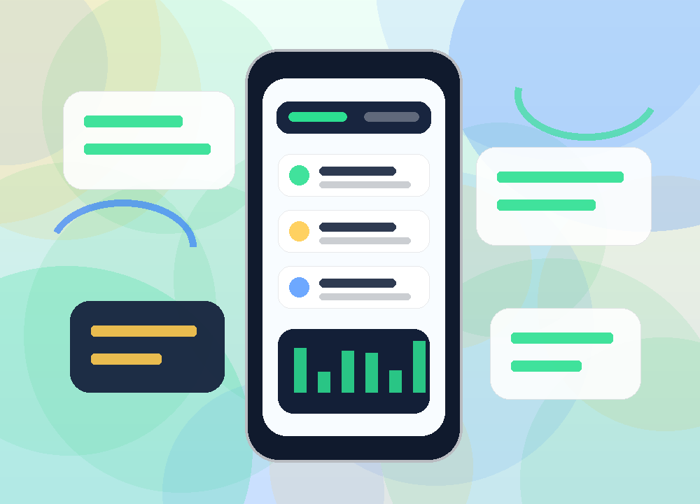 Imagen generada de dashboard móvil con gráficos y tarjetas de trading